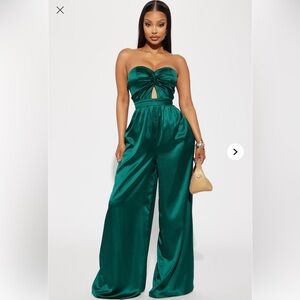 Fashion Nova Hunter Green Satin Jumpsuit